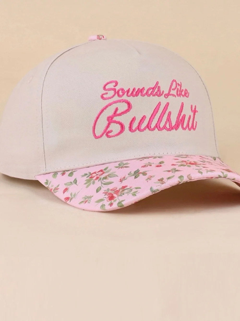 Zenana Sounds Like Bullsh*t Novelty Baseball Hat Pink Floral